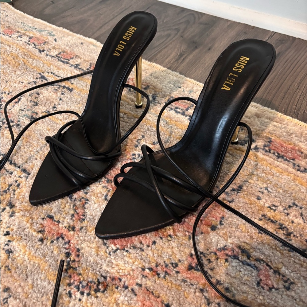 Miss Lola Black Strappy Heels